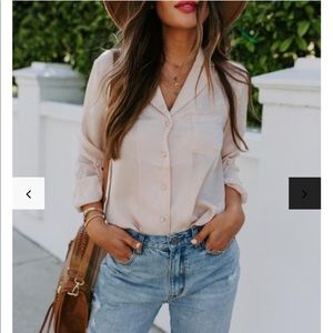 VICI Josey Satin Button Down Top in Blush